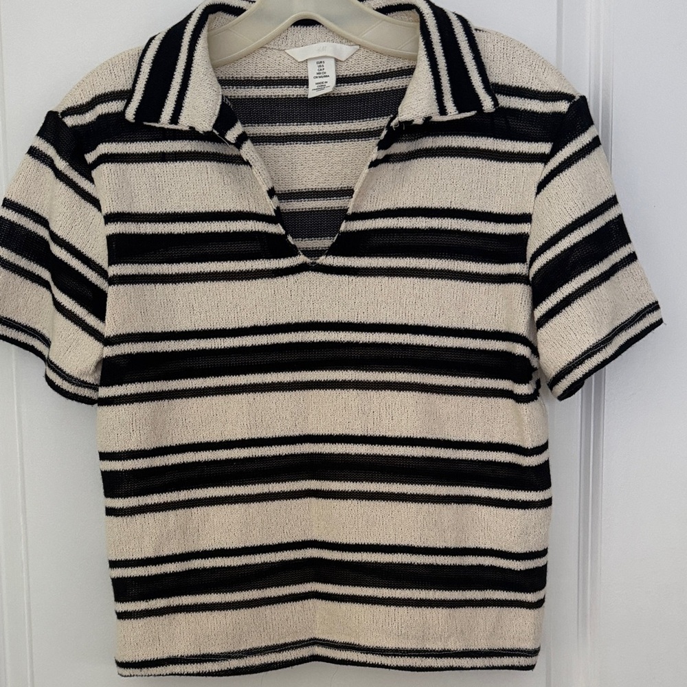 H&M Black and Cream Striped Knit Top